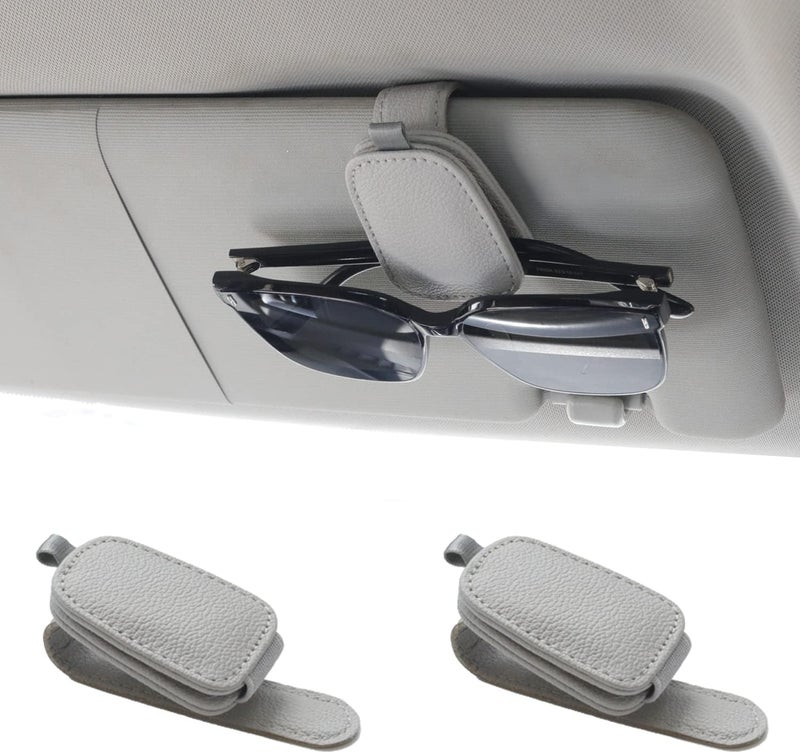 Yuoyar 2 Packs Sunglasses Holders for Car Visor - Magnetic Leather Sunglasses Holder and Ticket Card Clip - Car Visor Accessories (Silver Grey) | Magnetic Car Visor Accessories - Image 1