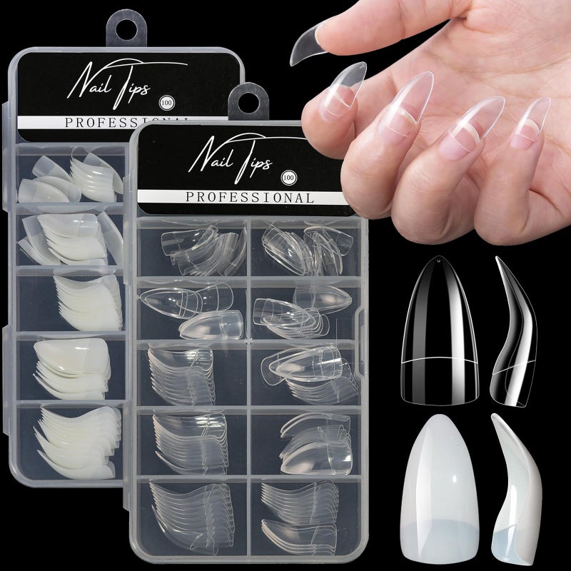 Bluezoo 2 Boxes Curved Stiletto Nail Tips 200Pcs Acrylic Raptor Eagle Claw Nails Extension Tip Preshaped Gel Half Cover False Nail Tips Halloween Nail Art DIY Home  Salon Manicure Drag Queen Nails Cosplay