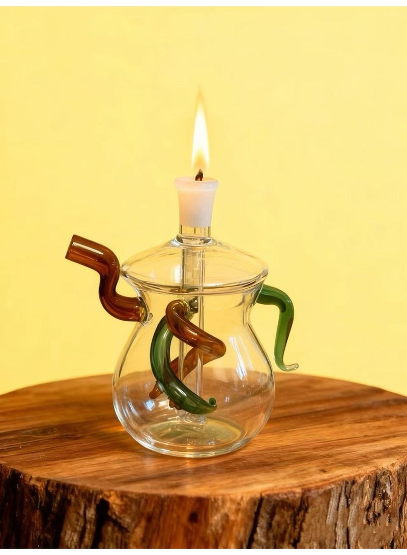 شيانغ مي مصباح زيت زجاجي ممتاز مقاوم للحرارة، زجاجة مزهرية زجاجية مصنوعة من مادة البورسليكات عالية الجودة للاستخدام طويل الأمد، مزهرية زجاجية شفافة (لون عشوائي) - Image 1