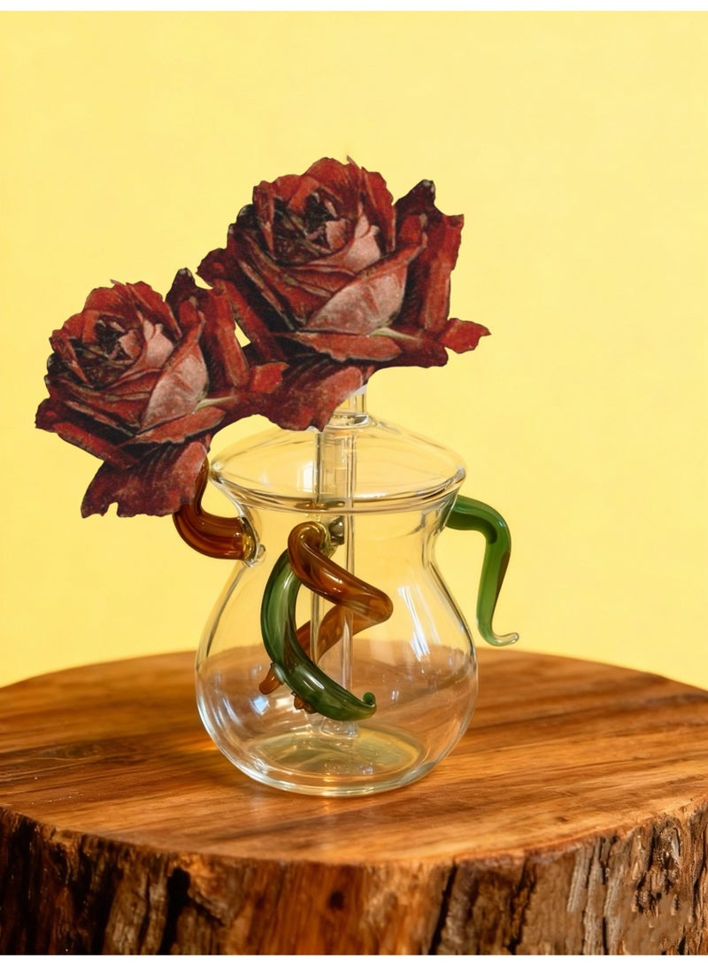 Premium Heat Resistant Glass Oil Lamp, Glass Vase Bottle Medical Grade High Borosilicate Material for Long lasting Use Glass Vase Transparent (Random Color)