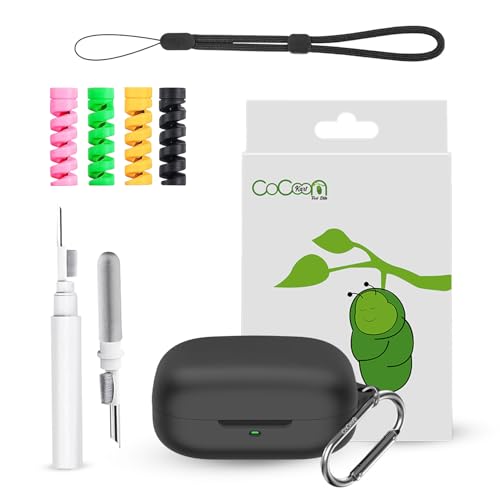 Cocoonkart Soft Silicone Case Cover for Moto Buds | Buds+ Plus with Cleaner Kit, Lanyard & 4 Pcs Cable Protectors (Black) - Image 1