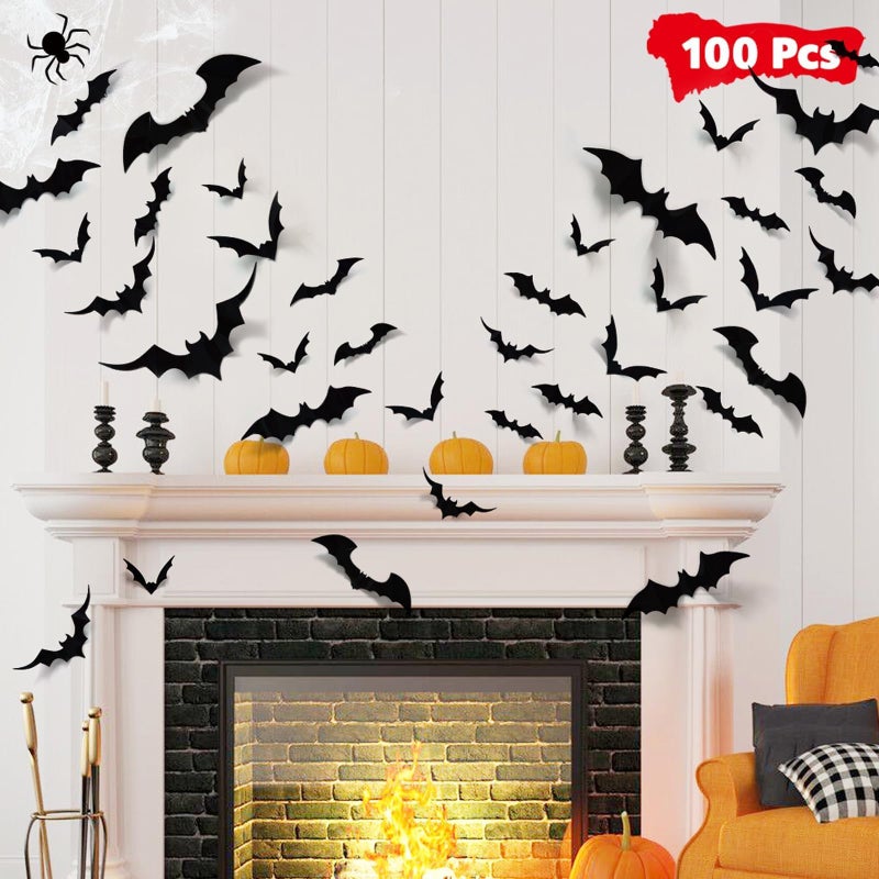 LUDILO 100pcs Bats Halloween Decorations Halloween Bats Wall Dcor Bat Stickers Decals PVC 3D Wall Bat Scary Stickers Halloweens Party Decorations Indoor Outdoor DIY Home Window Door Dcor