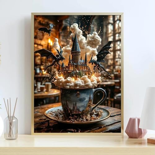 ckdiluy Magic Diamond Art Kits for Adults, DIY Magical Dragon Diamond Painting Kits Round Castle Diamond Dots for Adults, 5D Full Drill Crafts for Home Wall Decor 12 X 16inch - Image 3