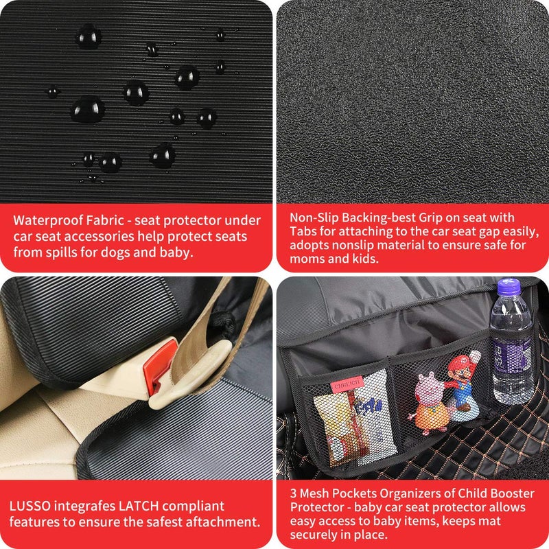 Kaiphy Car Seat Protector - Seat Protection Mat - Thick Padding - Durable, Waterproof Fabric, Leather Reinforced Corners & 3 Pockets for Handy Storage Black - Image 4