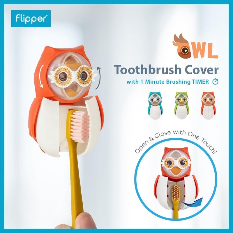 Flipper Kids Toothbrush Holder with Suction Cups, High Quality & Patented Design, One Touch Open & Close, with 1-minute Timer, For Home or Travel, Made in Malaysia - Green, 3Y+ - Image 2