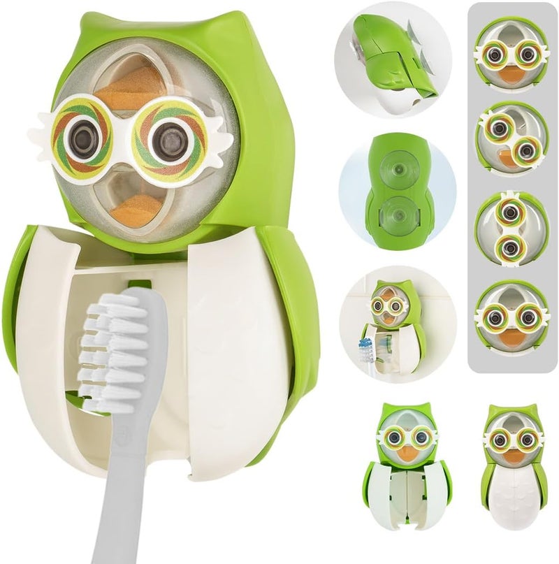 Flipper Kids Toothbrush Holder with Suction Cups, High Quality & Patented Design, One Touch Open & Close, with 1-minute Timer, For Home or Travel, Made in Malaysia - Green, 3Y+ - Image 1