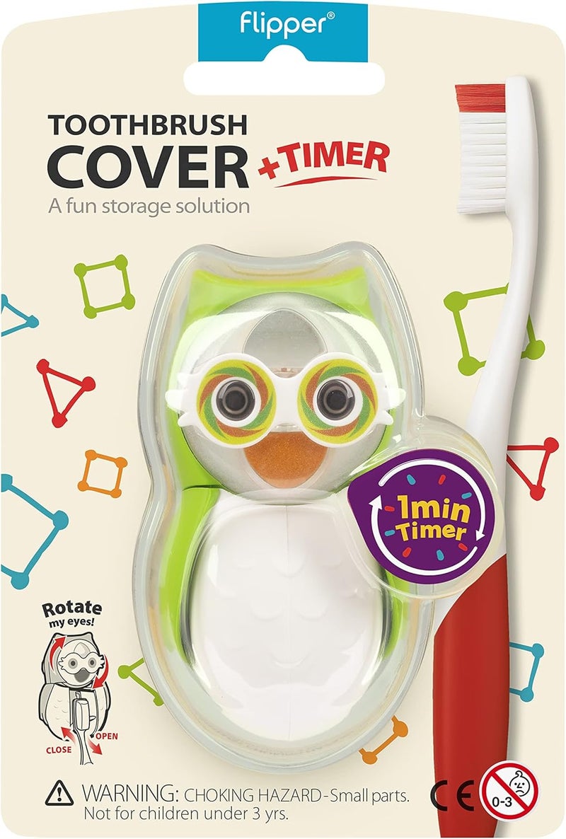 Flipper Kids Toothbrush Holder with Suction Cups, High Quality & Patented Design, One Touch Open & Close, with 1-minute Timer, For Home or Travel, Made in Malaysia - Green, 3Y+ - Image 4