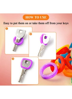 Oubaka 50Pcs Key Cap Tags,10 Assorted Colors Key Identifier Tag Covers Key Color Identifiers Covers Plastic Key Identifier Coding Label Covers Key Protector Caps For Office House Apartment Keys  - Image 4