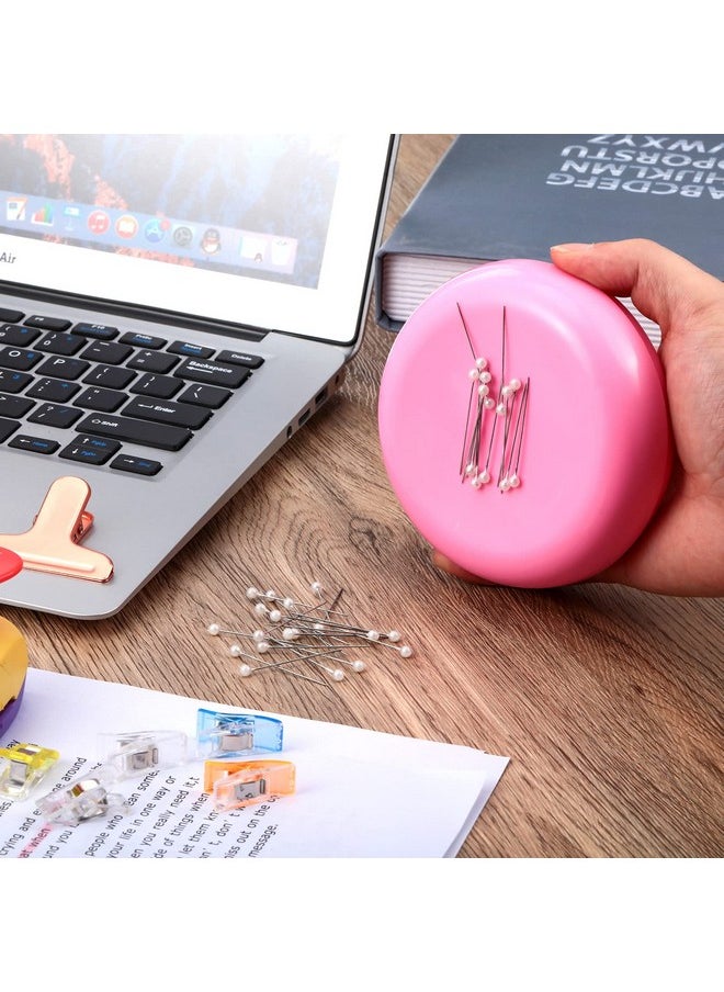 Waydress - 2 Pieces Magnetic Pin Holder Sewing Pincushion Round Paper Clip Holder Magnetic Cushion Sewing Pin Holder Push Pin Hairclip Storage Case Needle Cushion For Sewing Diy Project(Blue, Pink) - Image 1