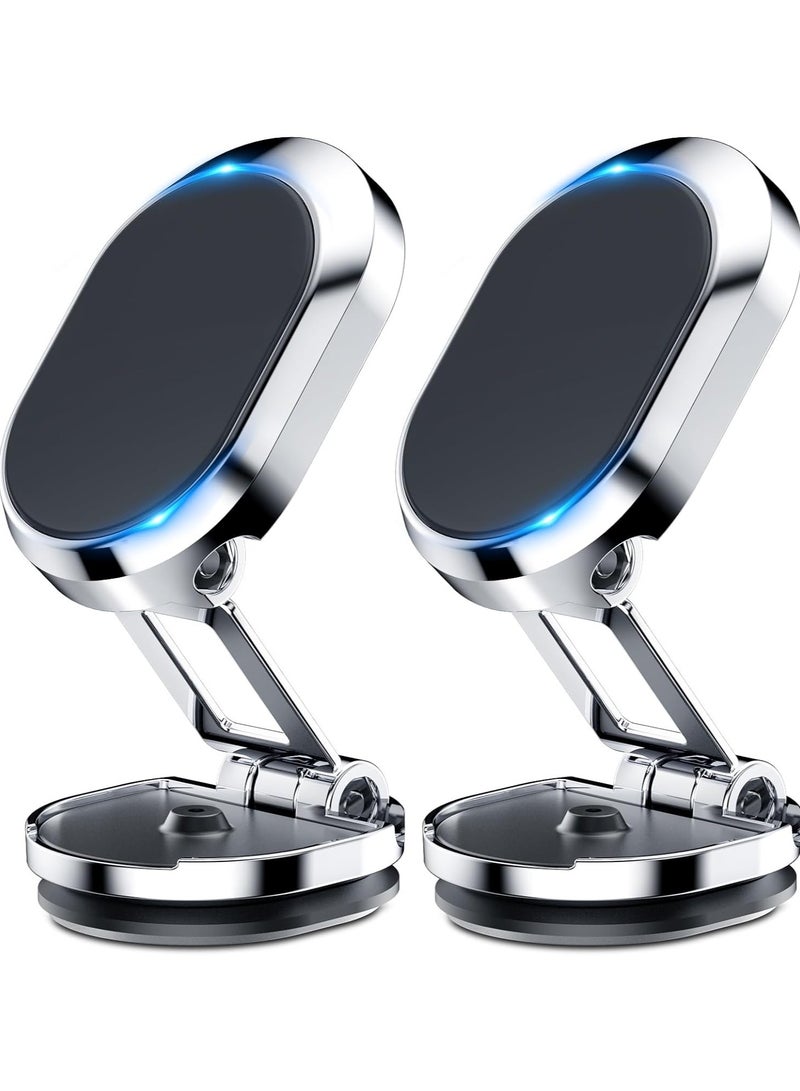 Anmi [2-Pack] Magnetic Phone Holder for Car, Alloy Folding Magnetic Car Phone Holder [Super Strong Magnet] Car Magnetic Phone Mount 360° Rotation Magnetic Cell Phone Holder (Silver+Silver) - Image 1