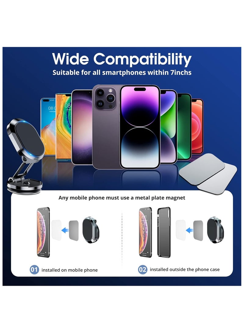 Anmi [2-Pack] Magnetic Phone Holder for Car, Alloy Folding Magnetic Car Phone Holder [Super Strong Magnet] Car Magnetic Phone Mount 360° Rotation Magnetic Cell Phone Holder (Silver+Silver) - Image 5