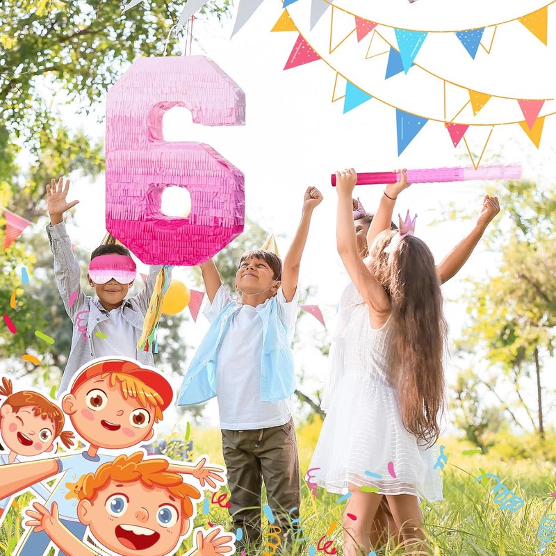 Sratte Number Piata Pink Piata Birthday Decorations Gradient with Stick Blindfold Confetti for Girls Boys Birthday Anniversary Party Decorations SuppliesNumber 6 - Image 4