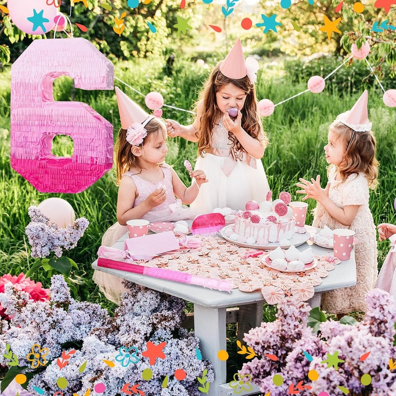 Sratte Number Piata Pink Piata Birthday Decorations Gradient with Stick Blindfold Confetti for Girls Boys Birthday Anniversary Party Decorations SuppliesNumber 6 - Image 3
