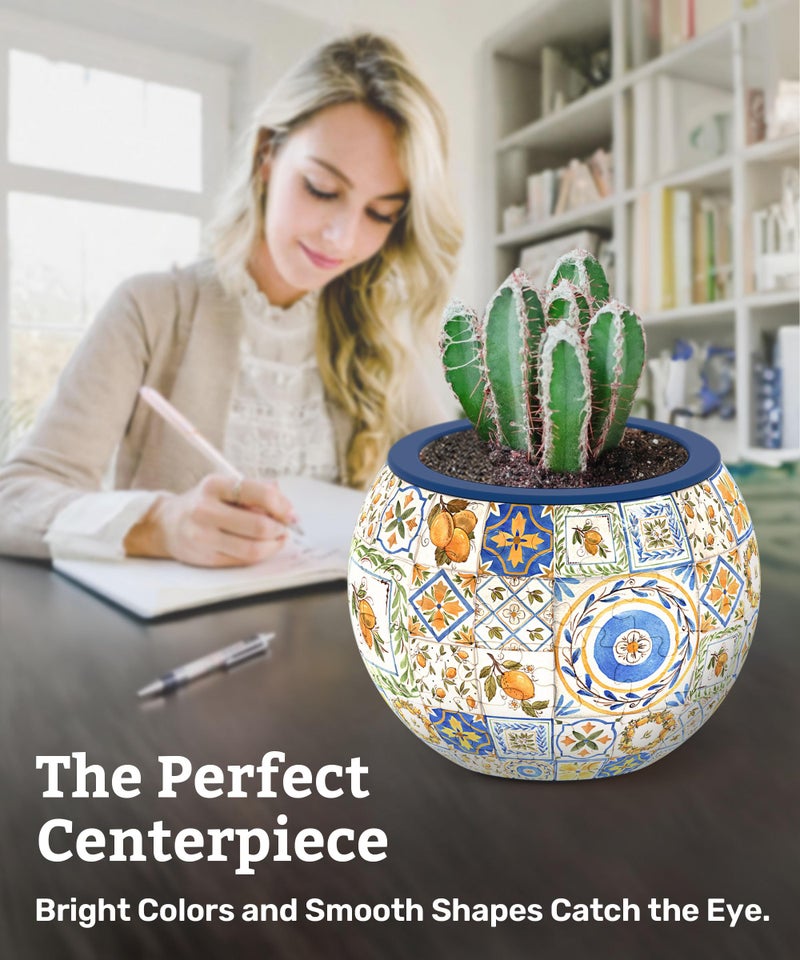 PieceRelax قطعة ريلاكس 3D لغز مزهرية - بلاط ريترو - نمط الفولكلور الدنماركي، أواني زهور ديكور منزلي لنباتات الصبار الداخلية، أواني العصارة [K1104] - Image 5