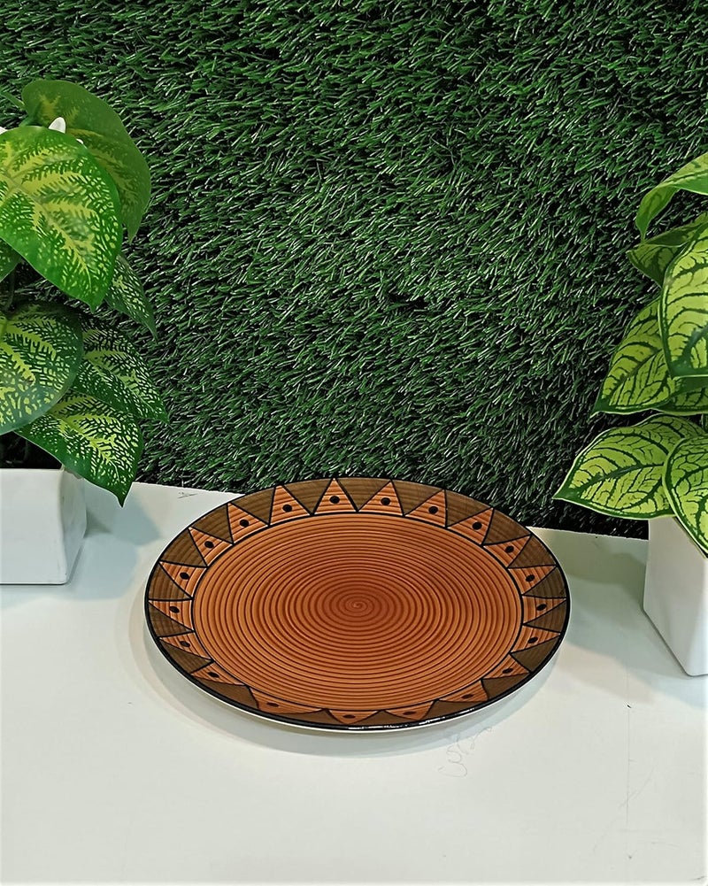Caffeine Ceramic Handmade Stoneware Brown Soorya Combo Dinner Set of 8 Hand Painted Ceramic Dinner Plates with katori Bowl for Dinner (Microwave & Dishwasher Safe) - Image 5
