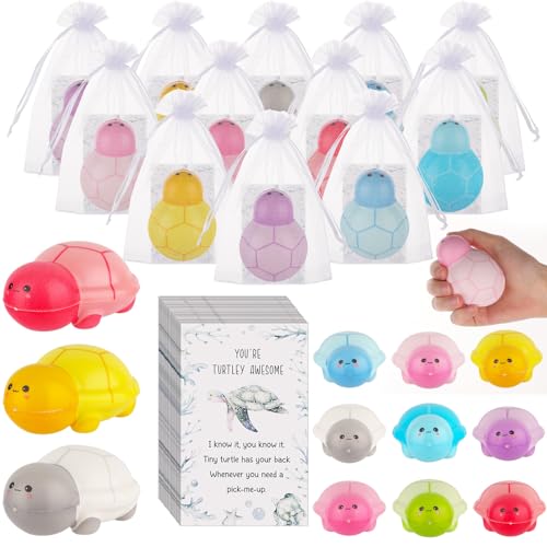 Ioffersuper 144PCS Funny Turtle Stress Balls Sensory Turtle Squeeze Toy Stress Relief Balls Turtley Awesome Inspirational Cards Organza Bag Appreciation Gifts for Teacher Student Employee Coworker - Image 1