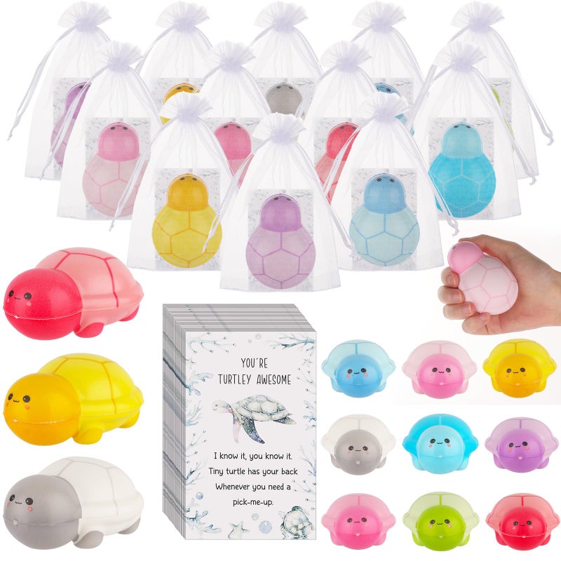 Ioffersuper 144PCS Funny Turtle Stress Balls Sensory Turtle Squeeze Toy Stress Relief Balls Turtley Awesome Inspirational Cards Organza Bag Appreciation Gifts for Teacher Student Employee Coworker - Image 3