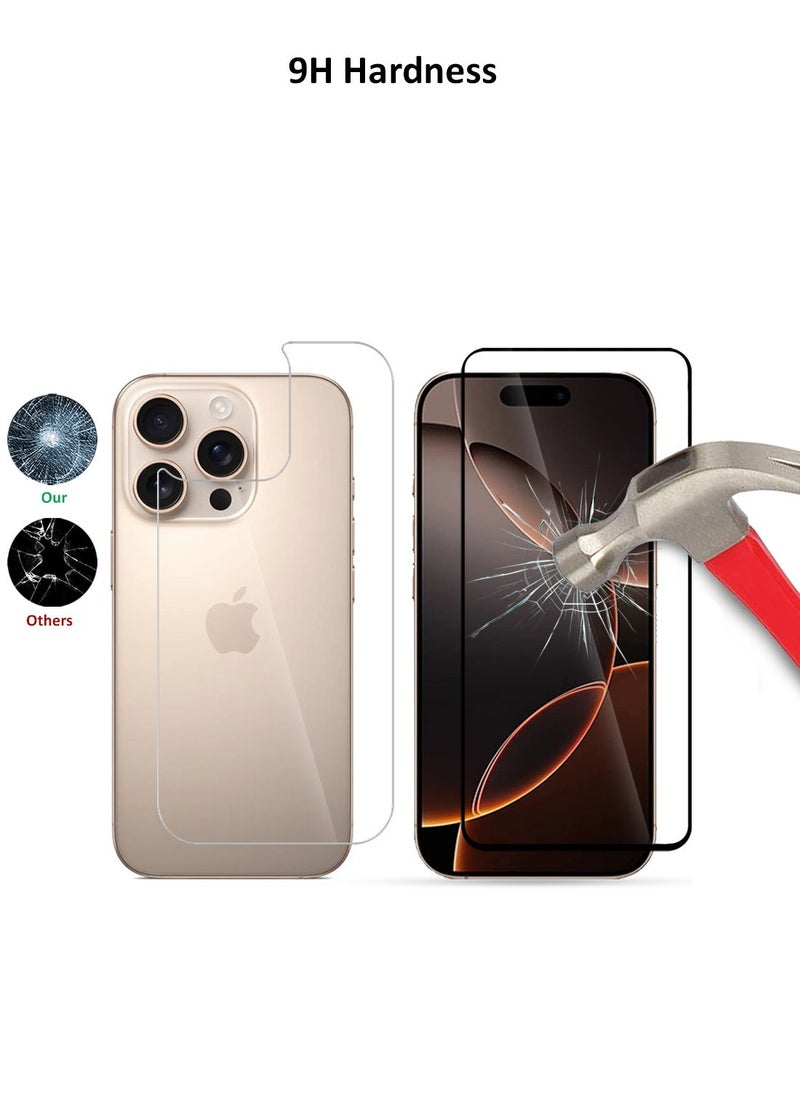 X-HANZ - 2 in 1 Tempered Glass Screen Protector for Apple iPhone 16 Pro Max - Front and Back Protection Anti-Static 0.33mm Thickness Bubble-Free Installation - Image 1