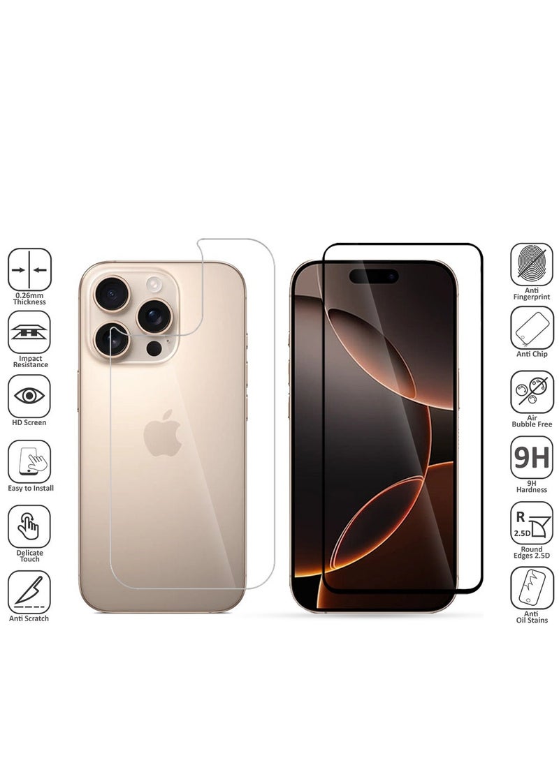 X-HANZ - 2 in 1 Tempered Glass Screen Protector for Apple iPhone 16 Pro Max - Front and Back Protection Anti-Static 0.33mm Thickness Bubble-Free Installation - Image 1