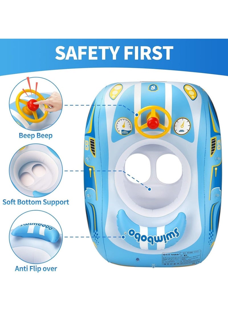 SwimBoBo Baby Swimming Inflatable Float with Sun Protection Canopy Children Waist Ring Pool Floats add Tail no flip Over Swim Trainer for Infants Swimming Buoy (Blue Sports Car Swimming Ring) - Image 5