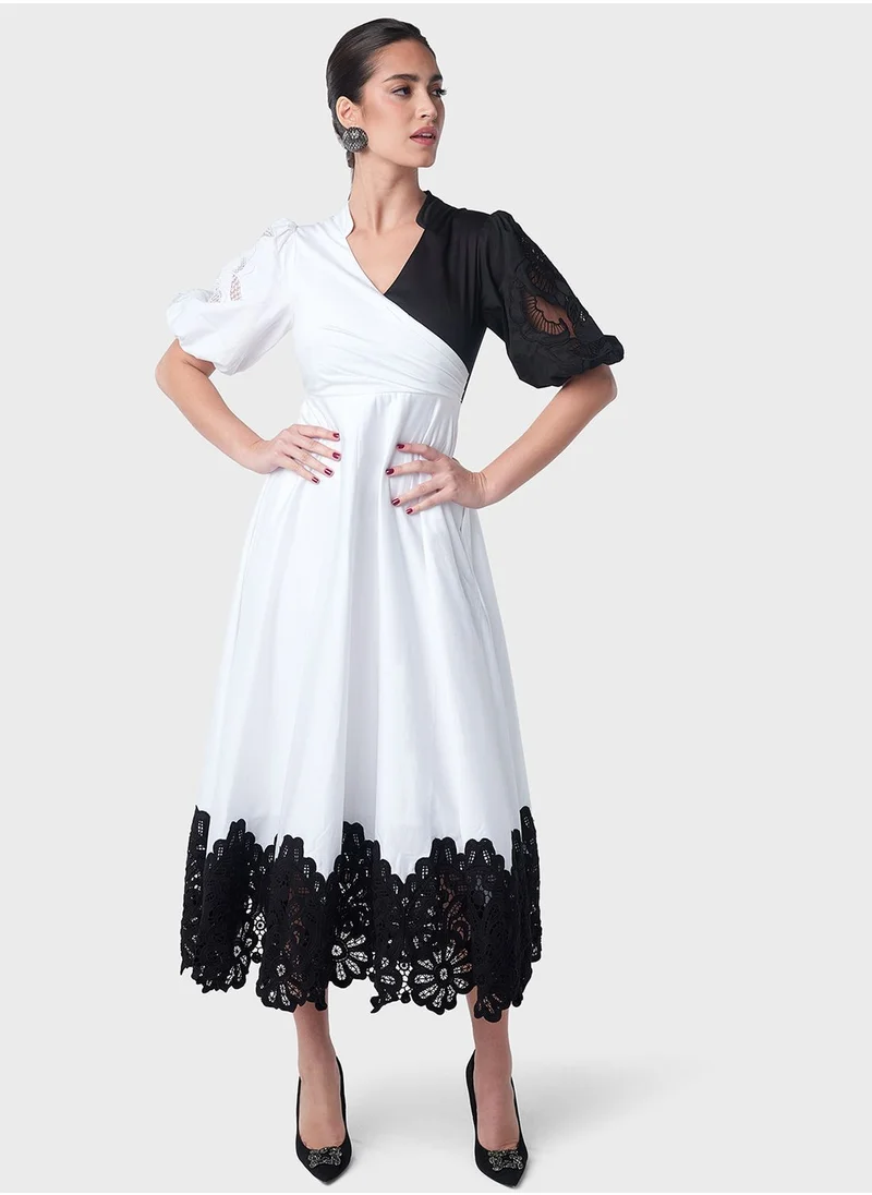 Threadz by Ajooni Duo Color Lace Patch Dress