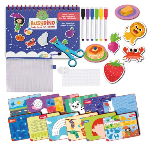 DINO MINI BusyDino Busy Book for Toddlers 35 Toddler Activity Book with Cutting Activities Montessori Toys for 3 Year Old Includes ChildSafe Scissors and WipeClean Markers - Image 1