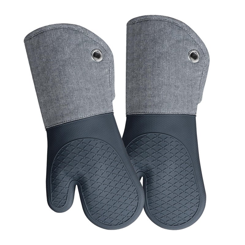Professional Microwave Silicone Oven Mitts one Pair Kitchen Mitten Set for Heat Resistant with 500 Degrees Kitchen Gloves Pot Holder for BBQ Cooking Baking Gray
