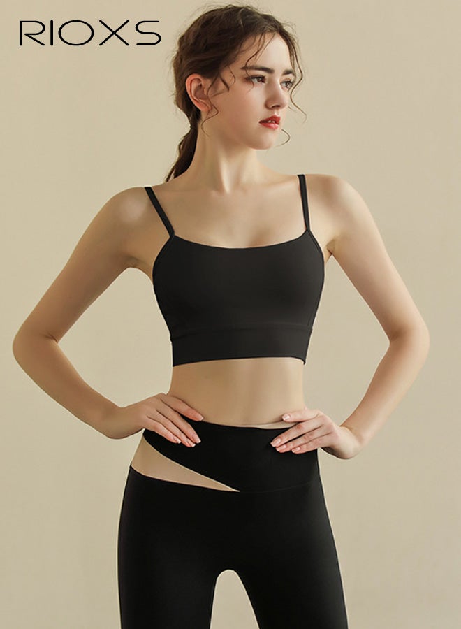 ريوكس حمالة صدر رياضية بدون ظهر بدون خطافات، حمالة صدر نسائية بدون ظهر بدون خطافات، لليوجا والجري واللياقة البدنية، بلوزة تدريب منخفضة الكثافة للربيع/الصيف، لون أسود - Image 1