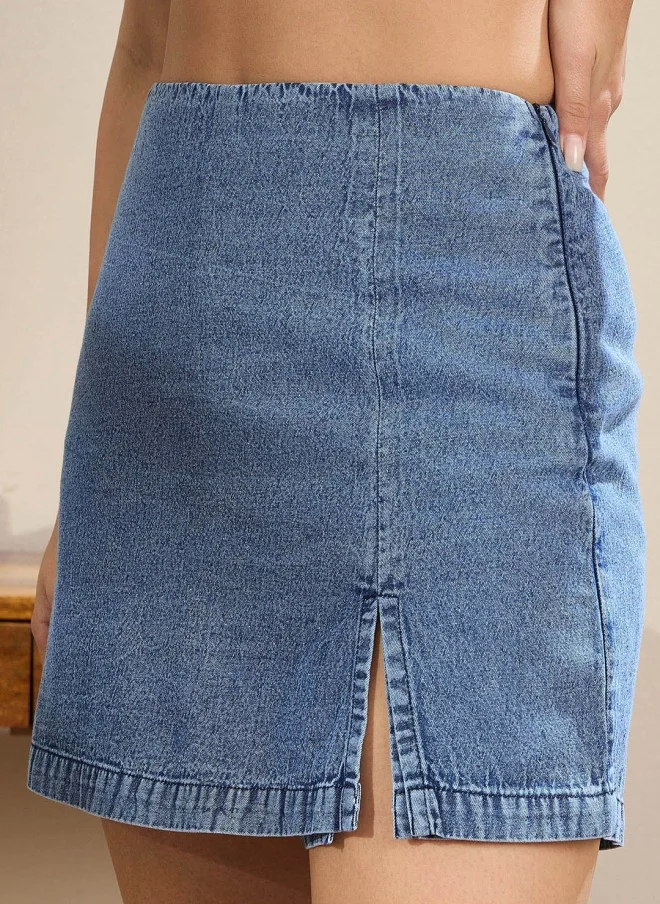 ساسافراس Denim Side Slit Skorts for Women