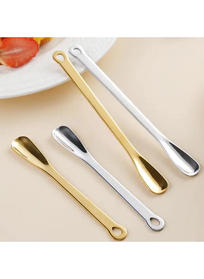 Mini Dessert Spoon Set 4Pcs 304 Stainless Steel Golden Silver Tone With Ergonomic Handle For Coffee Ice Cream Cappuccino - Image 2
