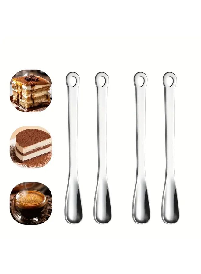 Mini Dessert Spoon Set 4Pcs 304 Stainless Steel Golden Silver Tone With Ergonomic Handle For Coffee Ice Cream Cappuccino - Image 1
