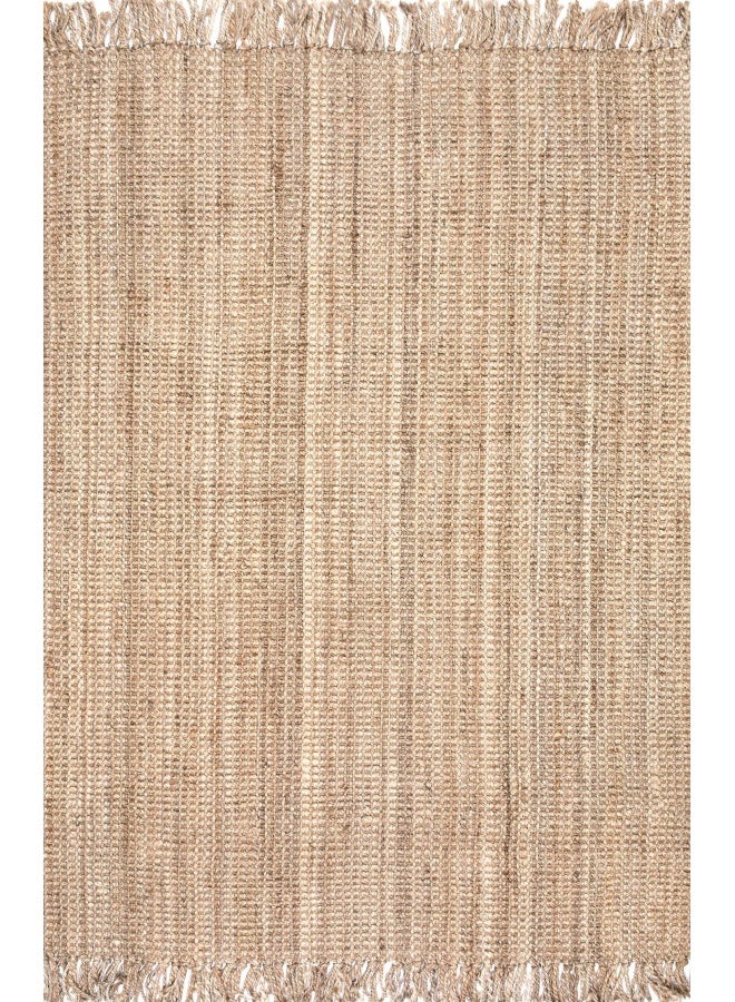 nuLOOM 2x3 Daniela Jute Tassel Hand Woven Area Rug Natural Solid Chunky Farmhouse Design Natural Fiber For Bedroom Dining Room Living Room Hallway Office Entryway - Image 3