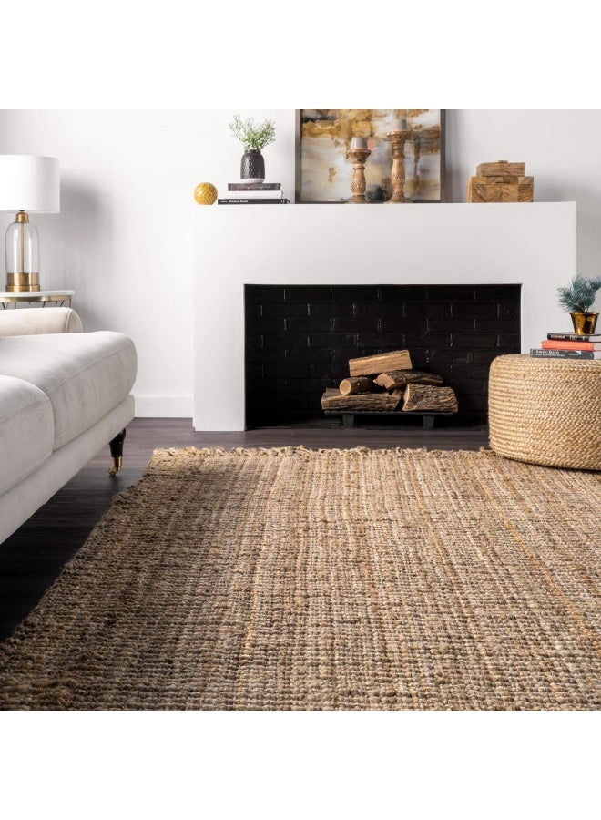 nuLOOM 2x3 Daniela Jute Tassel Hand Woven Area Rug Natural Solid Chunky Farmhouse Design Natural Fiber For Bedroom Dining Room Living Room Hallway Office Entryway - Image 4