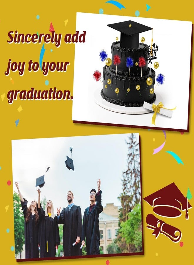 HSLCGF 32PCS Graduation Cake Decorations Kit for Class of 2026 Includes Felt Tassel Caps, Firework Cupcake Toppers, Diploma and Balls, Black Theme Party Supplies for High School,College Celebrations (Black) - Image 3