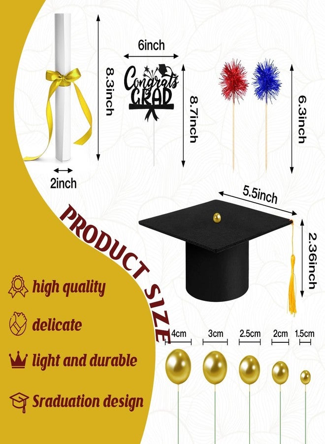 HSLCGF 32PCS Graduation Cake Decorations Kit for Class of 2026 Includes Felt Tassel Caps, Firework Cupcake Toppers, Diploma and Balls, Black Theme Party Supplies for High School,College Celebrations (Black) - Image 2
