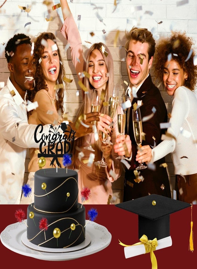 HSLCGF 32PCS Graduation Cake Decorations Kit for Class of 2026 Includes Felt Tassel Caps, Firework Cupcake Toppers, Diploma and Balls, Black Theme Party Supplies for High School,College Celebrations (Black) - Image 5