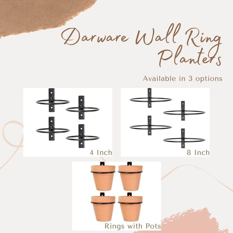 Darware Metal Wall Ring Planters with Pots (4-Pack, 8-Piece Set); Wall Mounted Clay Pots with Holders for Plants and Flowers - Image 2