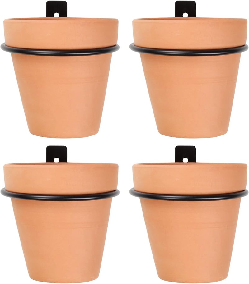 Darware Metal Wall Ring Planters with Pots (4-Pack, 8-Piece Set); Wall Mounted Clay Pots with Holders for Plants and Flowers - Image 1