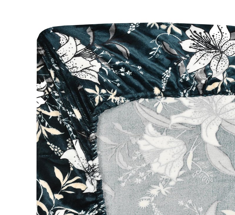 REALDREAM Real Dream Presents Luxurious Bedsheets for Winter Single Fitted FlannelWarm Single Bedsheet Fully Elasticized with 1 Pillow Cover 72 x 48 x 8 Inches FloralGreyish - Image 4