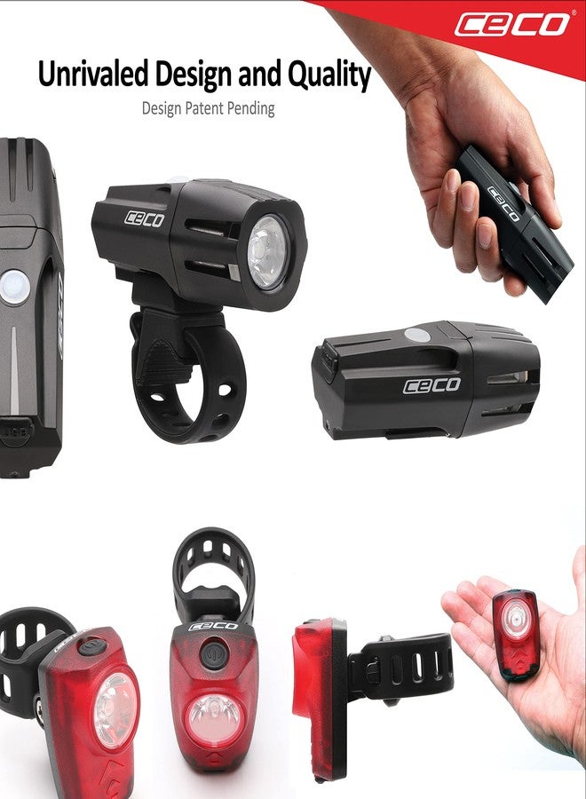 CECO-USA: 750 Lumen Headlight & 100 Lumen Tail Light Combo Pack for Cyclists who Want to See far & to be seen from afar. Brightest USB Rechargeable Bike Light Set Available for All Cyclists - Image 3