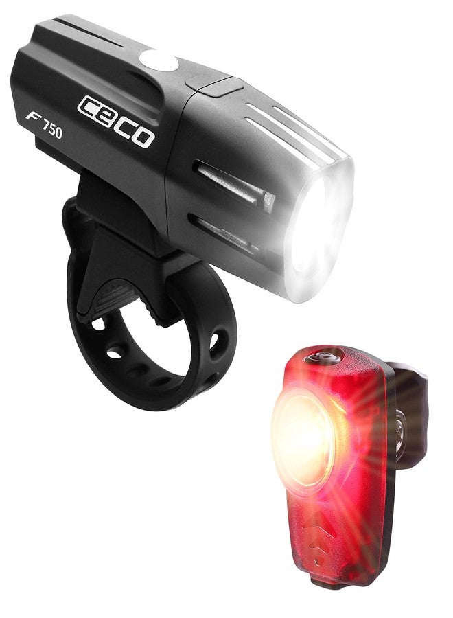 CECO-USA: 750 Lumen Headlight & 100 Lumen Tail Light Combo Pack for Cyclists who Want to See far & to be seen from afar. Brightest USB Rechargeable Bike Light Set Available for All Cyclists - Image 1