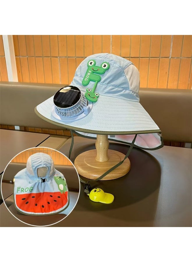 Panda Sports Children's sun hat, Blue,rechargeable via solar power or USB, with a battery life of 3–5 hours. Features a sun visor, suitable for outdoor use, and provides UV protection to safeguard your child's skin. - Image 1