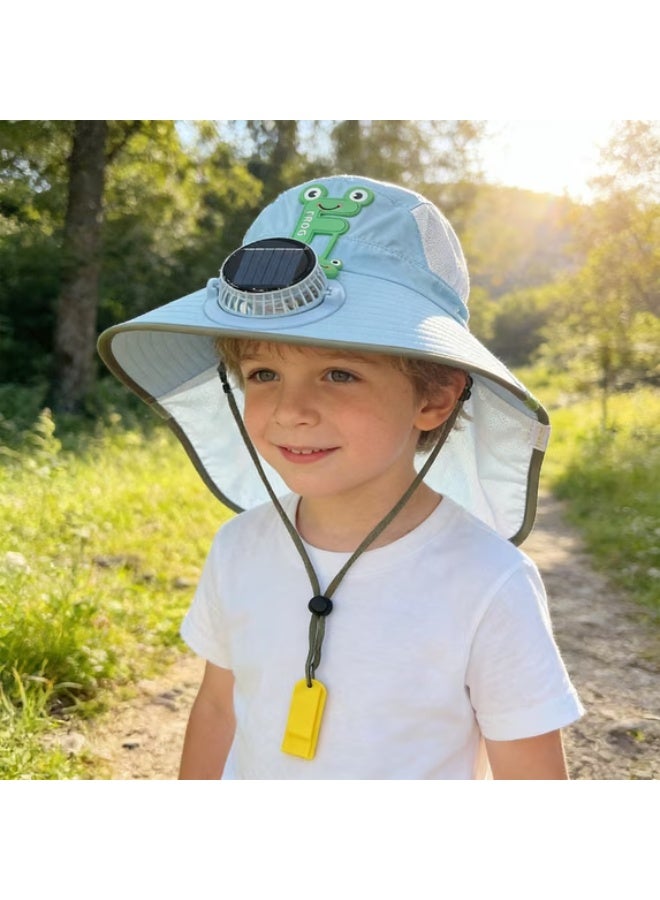 Panda Sports Children's sun hat, Blue,rechargeable via solar power or USB, with a battery life of 3–5 hours. Features a sun visor, suitable for outdoor use, and provides UV protection to safeguard your child's skin. - Image 5