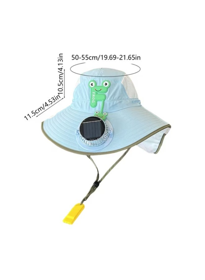 Panda Sports Children's sun hat, Blue,rechargeable via solar power or USB, with a battery life of 3–5 hours. Features a sun visor, suitable for outdoor use, and provides UV protection to safeguard your child's skin. - Image 2