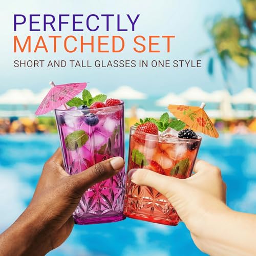 Bravario Royal Plastic Drinking Glasses, 13 and 18 oz Set of 12, Plastic Cups Reusable Dishwasher Safe, Premium Juice & Water Tumblers for Home Kitchen Pool Party, BPA-Free Durable Mixed Colors Gift - Image 4