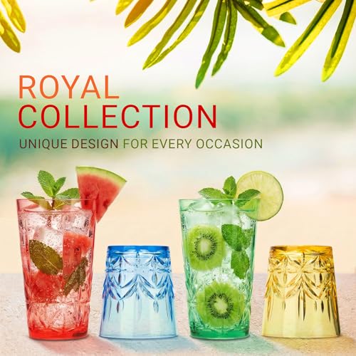 Bravario Royal Plastic Drinking Glasses, 13 and 18 oz Set of 12, Plastic Cups Reusable Dishwasher Safe, Premium Juice & Water Tumblers for Home Kitchen Pool Party, BPA-Free Durable Mixed Colors Gift - Image 2
