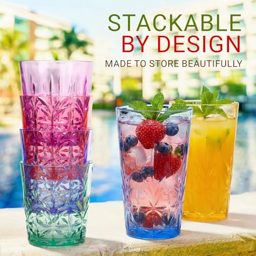 Bravario Royal Plastic Drinking Glasses, 13 and 18 oz Set of 12, Plastic Cups Reusable Dishwasher Safe, Premium Juice & Water Tumblers for Home Kitchen Pool Party, BPA-Free Durable Mixed Colors Gift - Image 3