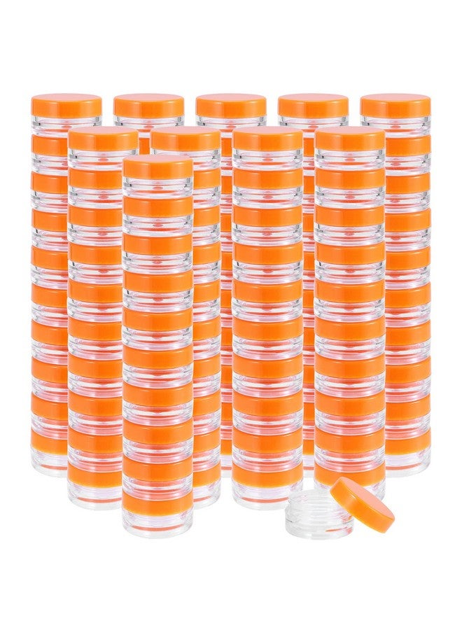 JOIKIT 200 Pack 3 Gram Jars With Orange Lid, 3Ml Empty Clear Plastic Makeup Sample Containers, Cosmetic Sample Jar For Lotion, Cream, Eye Shadow, Lip Balms - Image 1