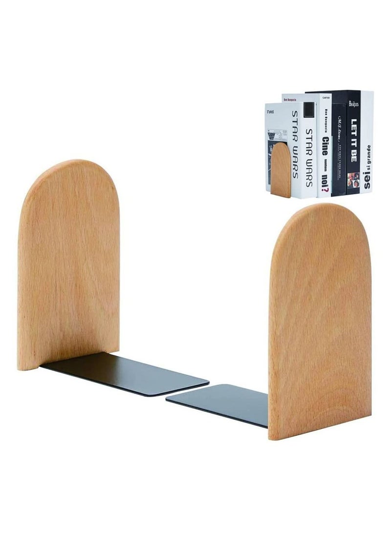 Arabest Wood Bookends, Heavy Duty Book Holders, Wooden Book Stopper, Anti Slip Book Stand Holder for Home, Office, School, Library (Round Head) - Image 1