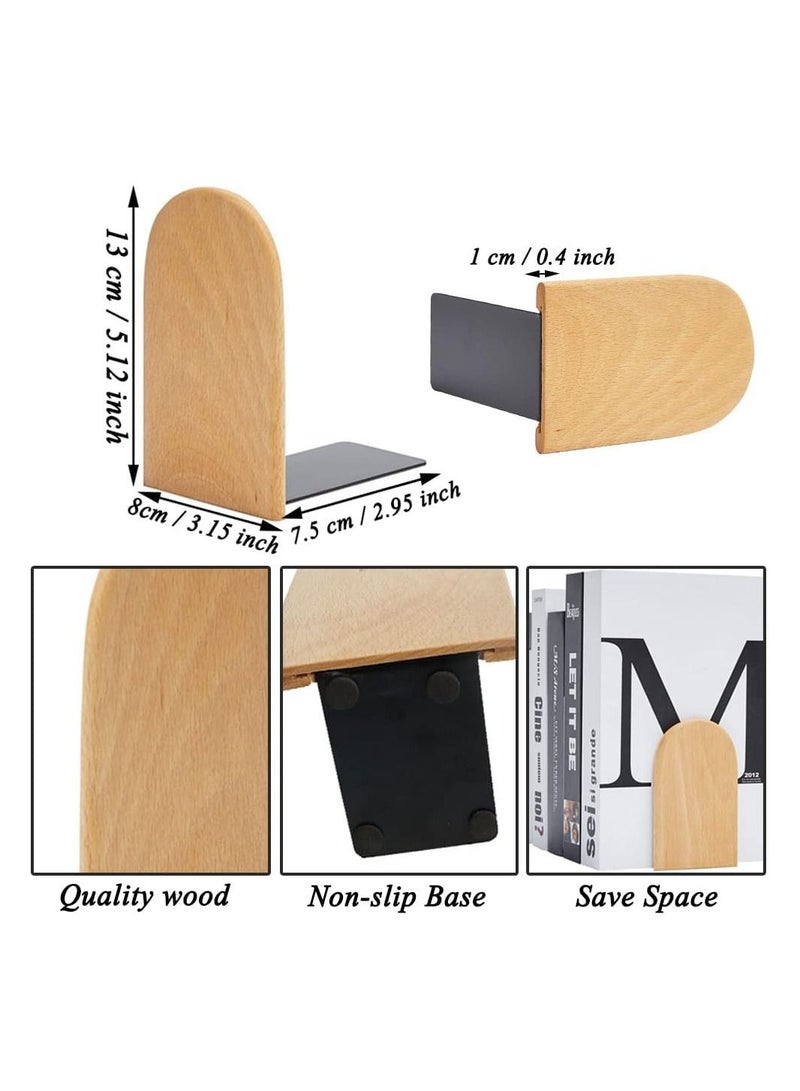 Arabest Wood Bookends, Heavy Duty Book Holders, Wooden Book Stopper, Anti Slip Book Stand Holder for Home, Office, School, Library (Round Head) - Image 2